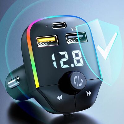 comprar Bluetooth 5.0 Transmisor de FM para automóviles 12W con 3 puertos de carga rápida 7 colores de luz LED online manufacture